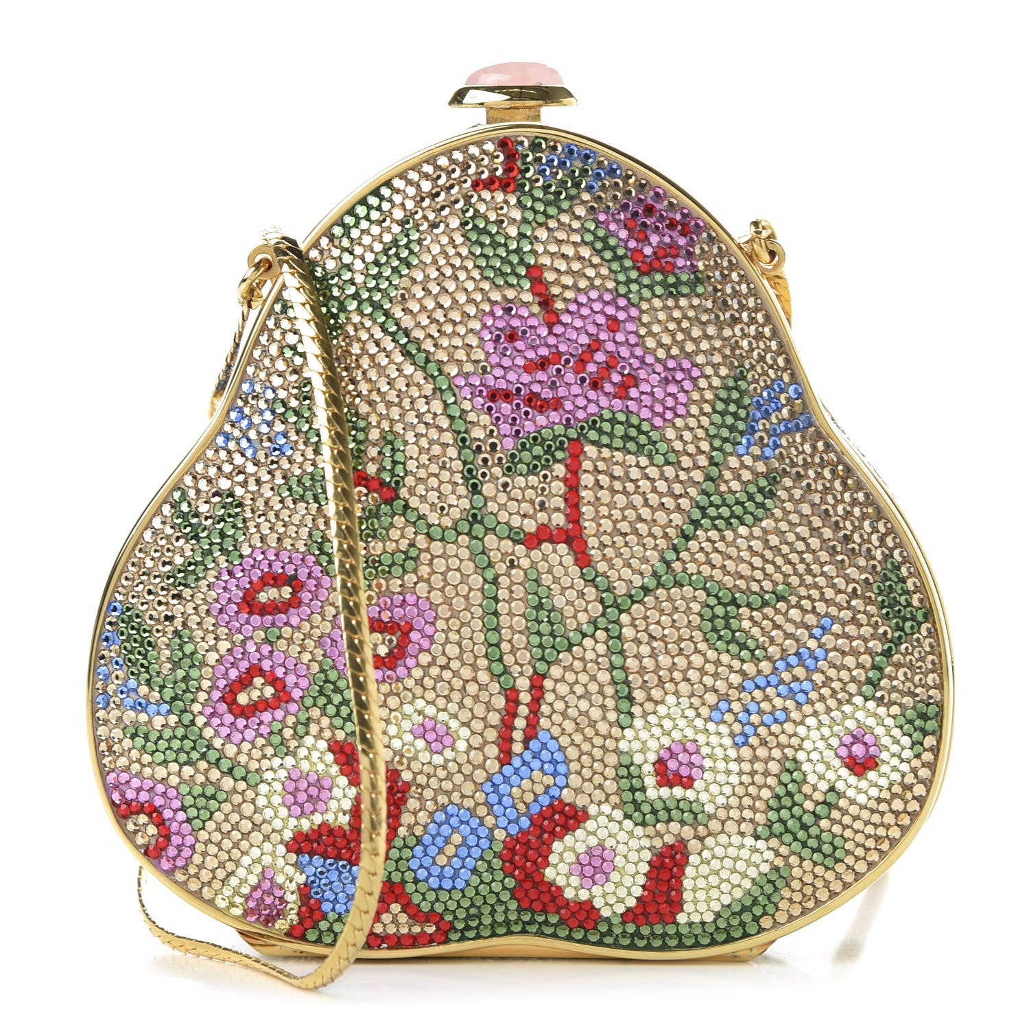 Judith Leiber Swarovski Crystal Flower Minaudiere Clutch Gold 1 of 9