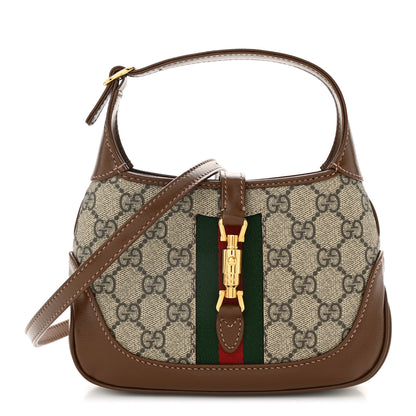 Gucci GG Supreme Monogram Azalea Calfskin Web Mini Jackie 1961 Hobo Beige Ebony Brown Sugar 1 of 12