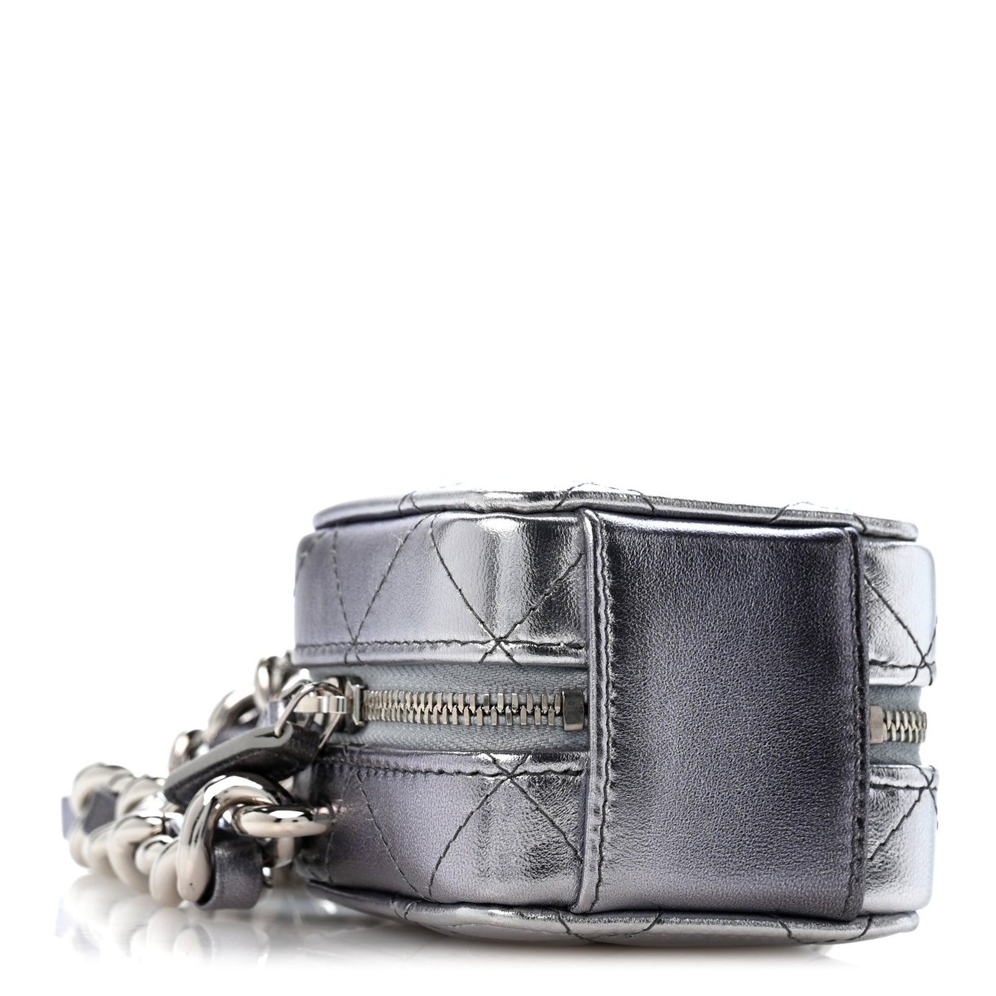 Gradient Metallic Lambskin Quilted Coco Punk Cube Clutch With Chain Silver Black