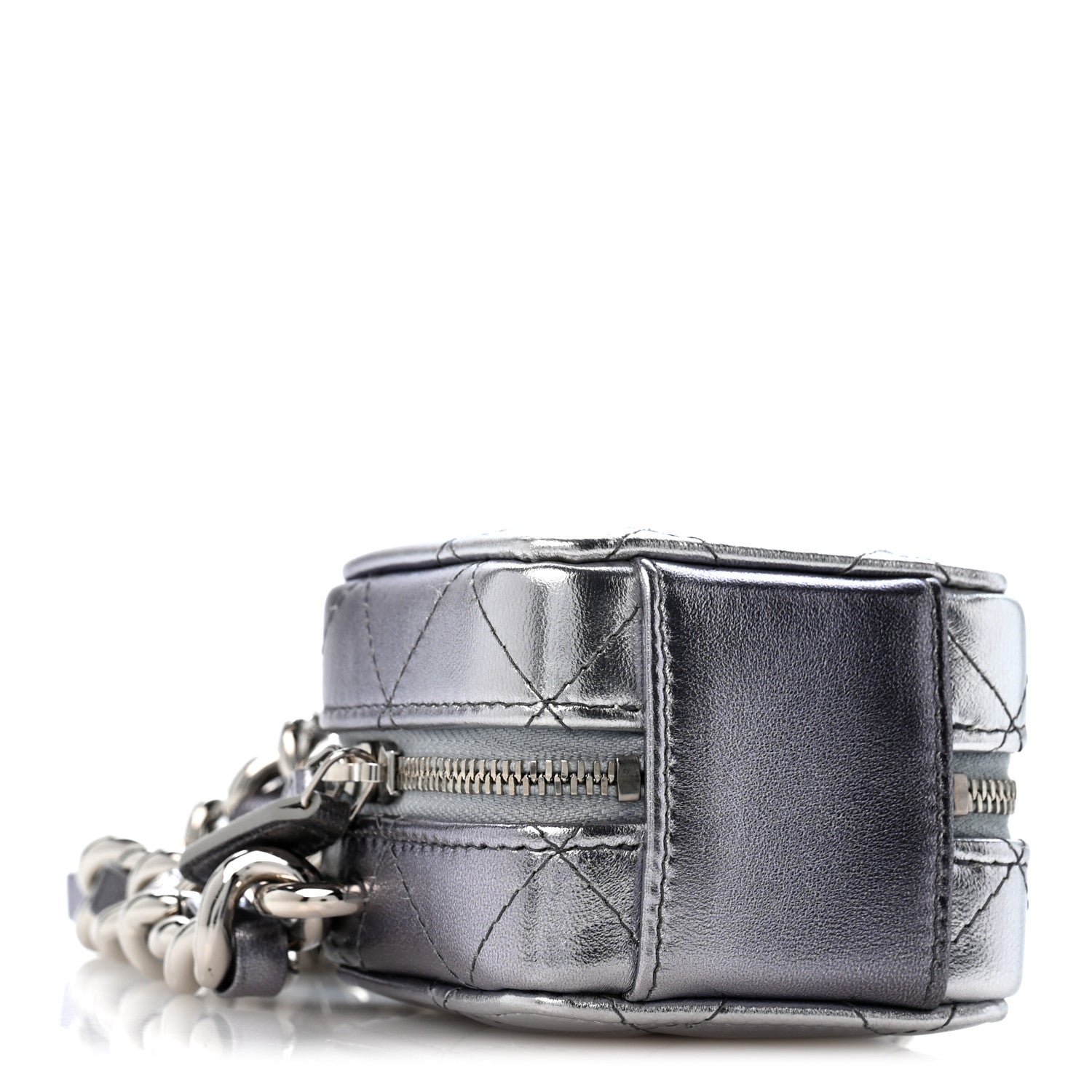 Chanel Gradient Metallic Lambskin Quilted Coco Punk Cube Clutch With Chain Silver Black 9 of 11