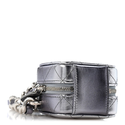 Chanel Gradient Metallic Lambskin Quilted Coco Punk Cube Clutch With Chain Silver Black 9 of 11
