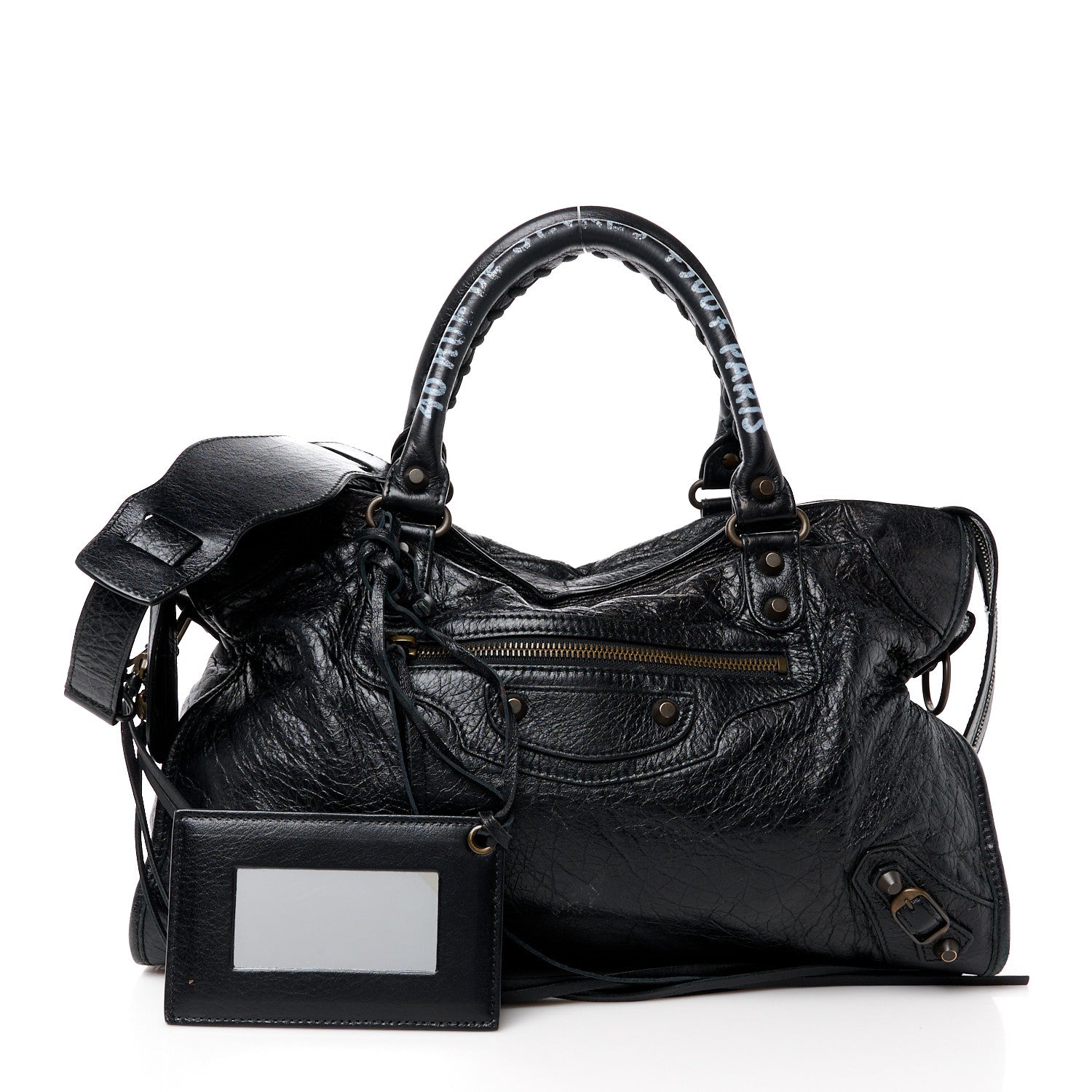 Balenciaga Agneau Arena Graffiti Short Strap Classic Hardware City Black White 3 of 12