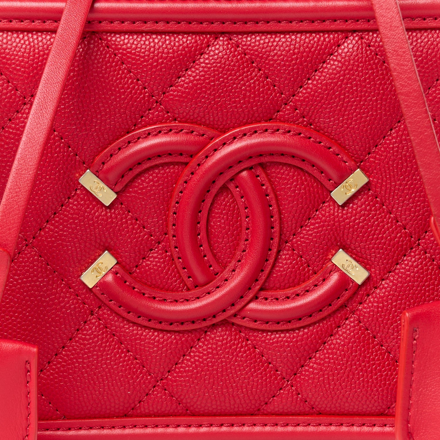 Chanel Caviar Quilted Small CC Filigree Vanity Case Red 8 of 12
