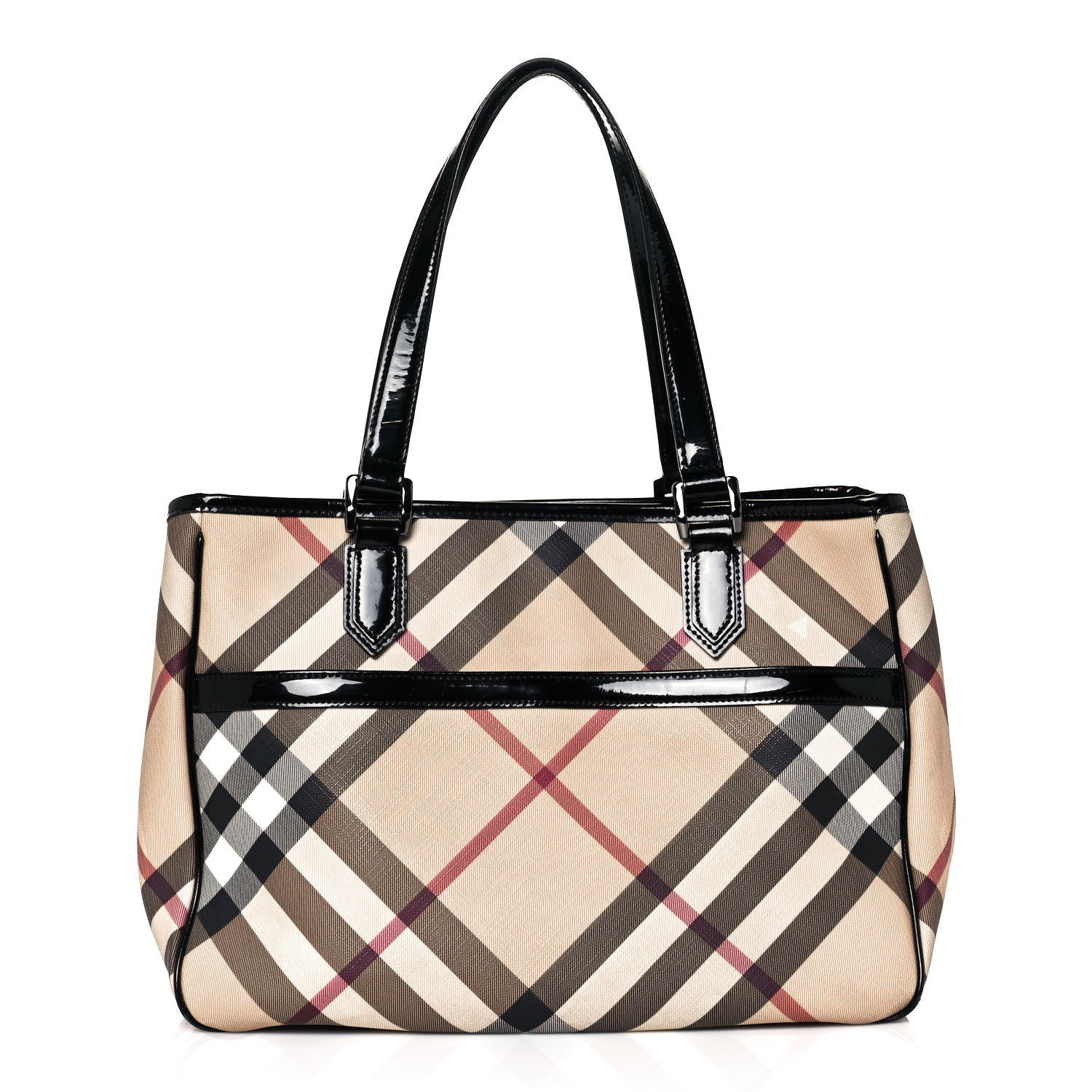 Burberry Patent Trim Nova Check Tote Black 1 of 10