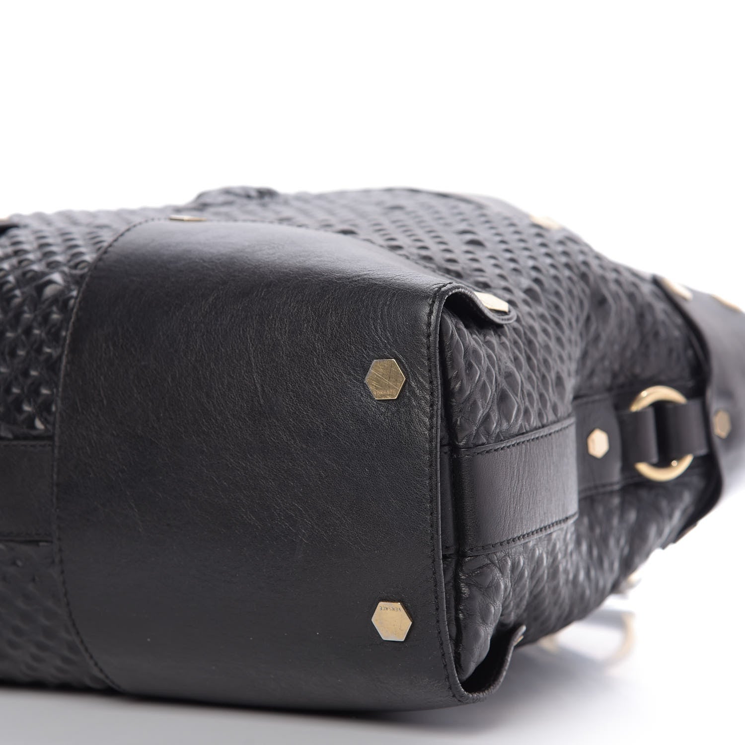 Versace Nappa Embossed Studded Tote Black 7 of 8
