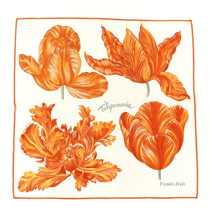 Hermes Silk Tulipomanie Detail Scarf 45 White Orange Corail 1 of 4