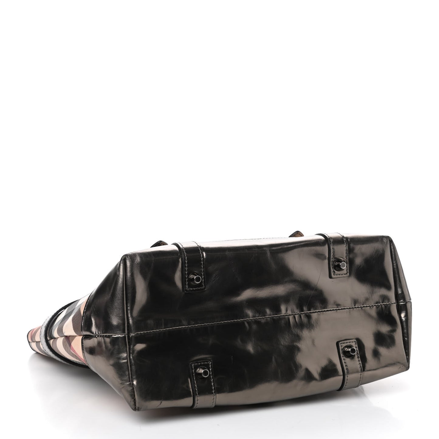 Metallic Calfskin Nova Check Tote Pewter
