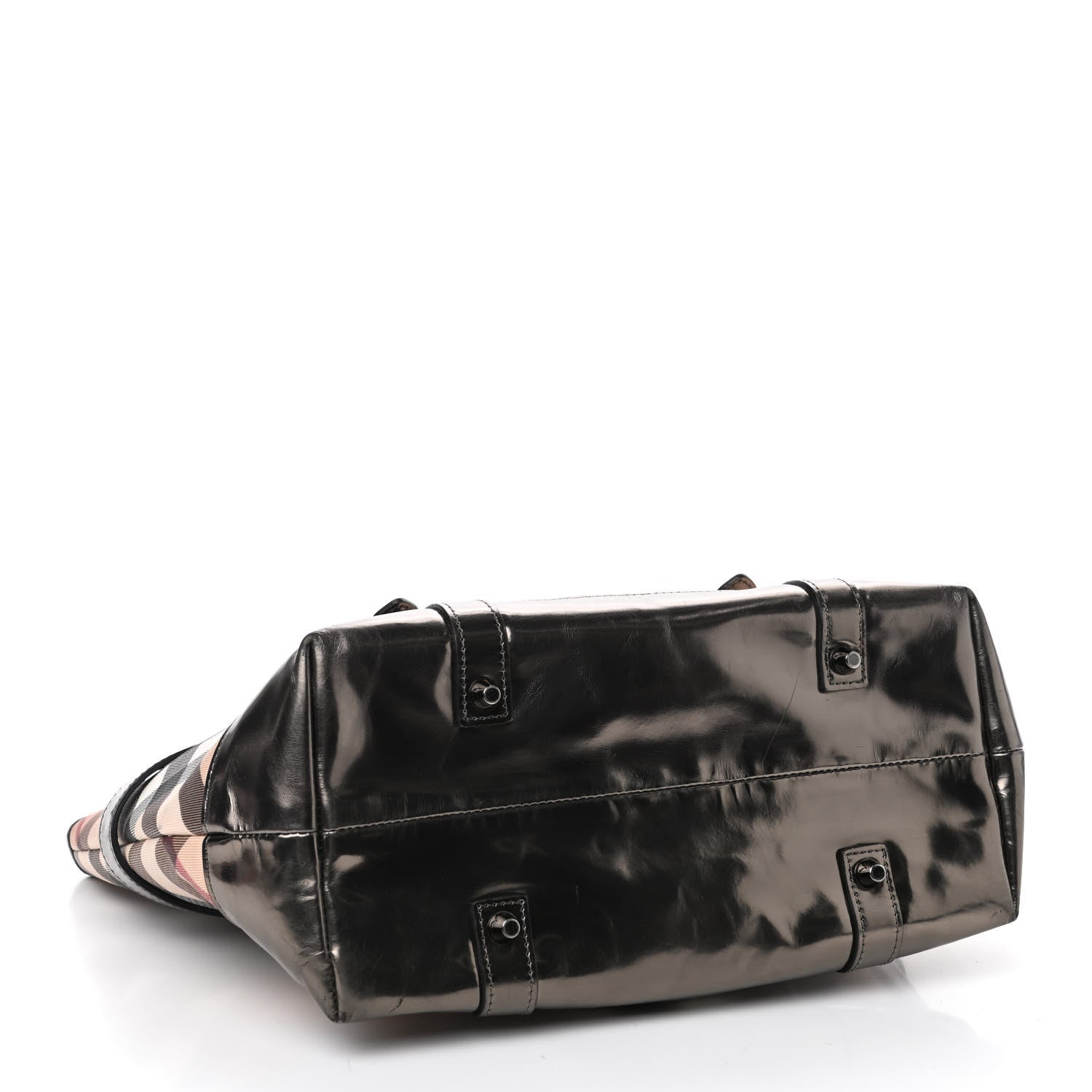 Burberry Metallic Calfskin Nova Check Tote Pewter 3 of 6