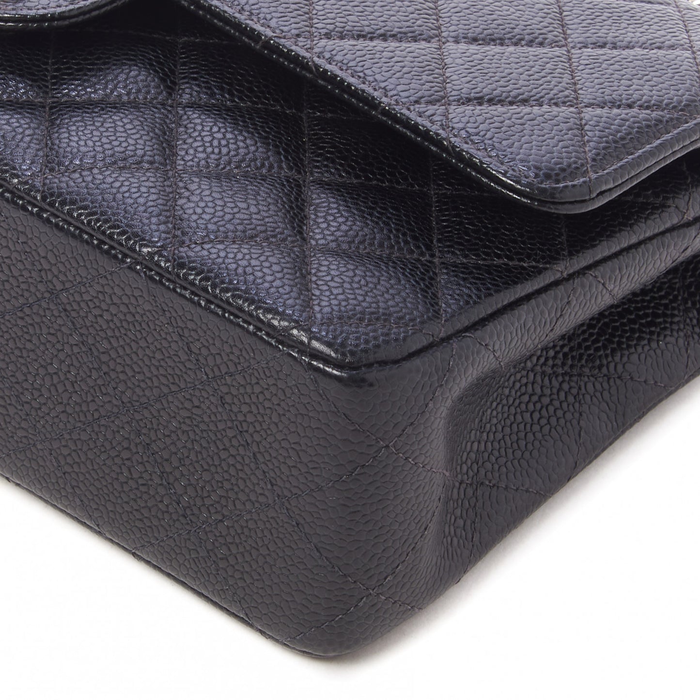 Caviar Quilted Medium Double Flap Black