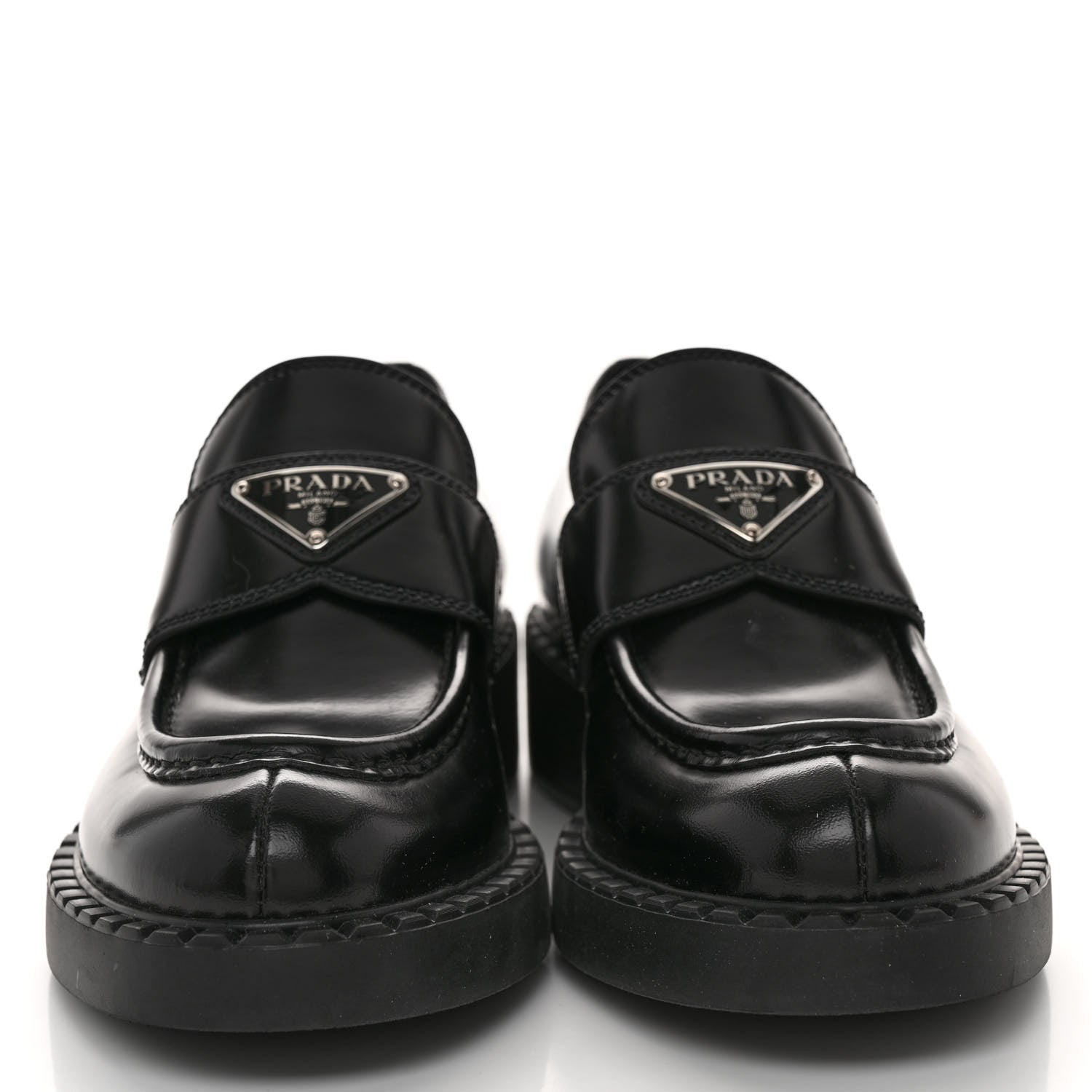 Prada Spazzolato Metal Triangle Logo 50mm Loafers 37.5 Black 2 of 10