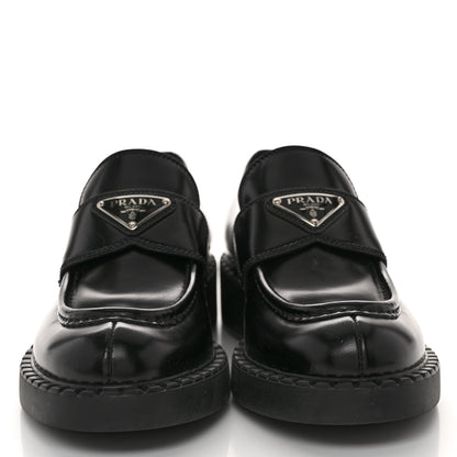 Prada Spazzolato Metal Triangle Logo 50mm Loafers 37.5 Black 2 of 10