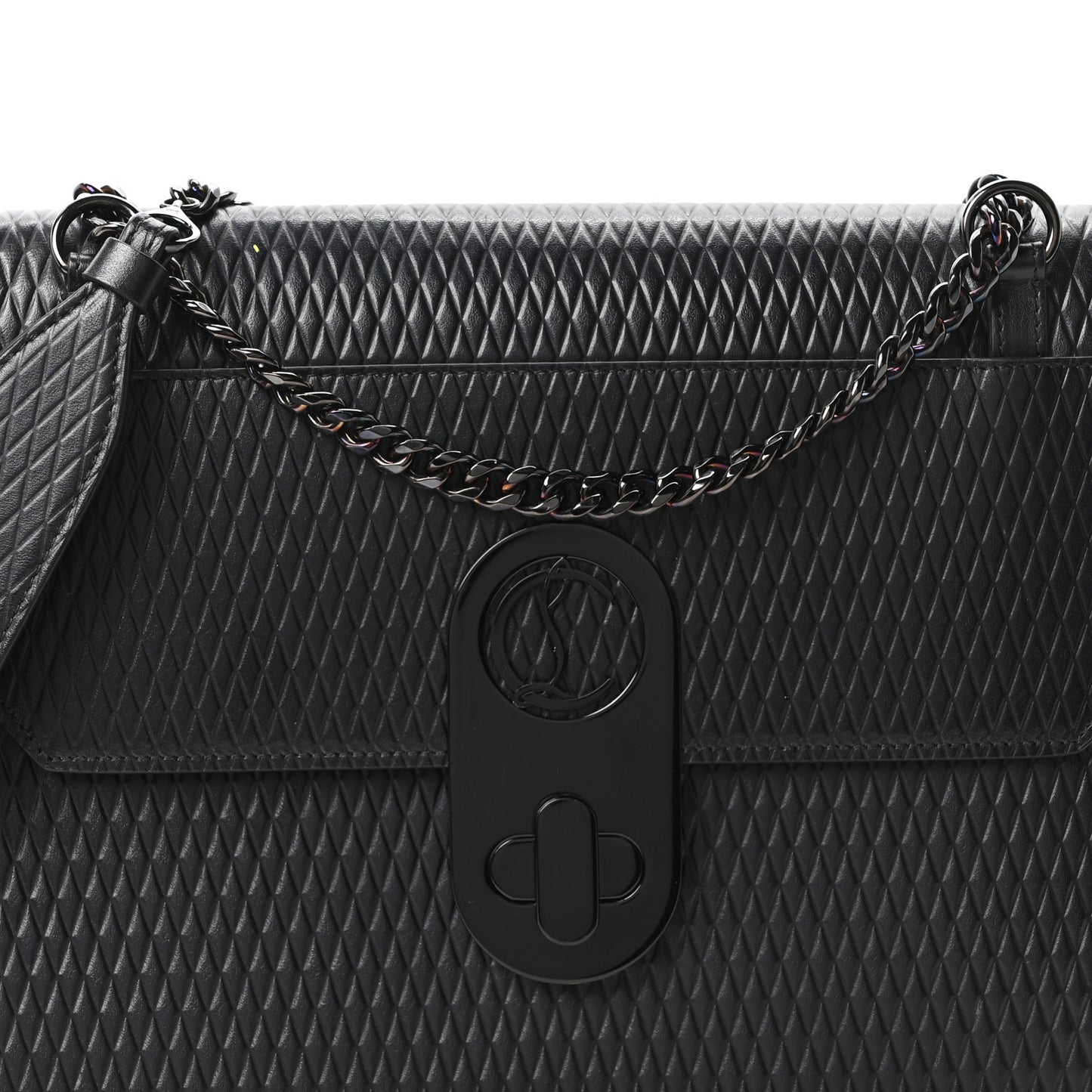 Calfskin Diamond Embossed Extra Large Elisa Shoulder Bag Black