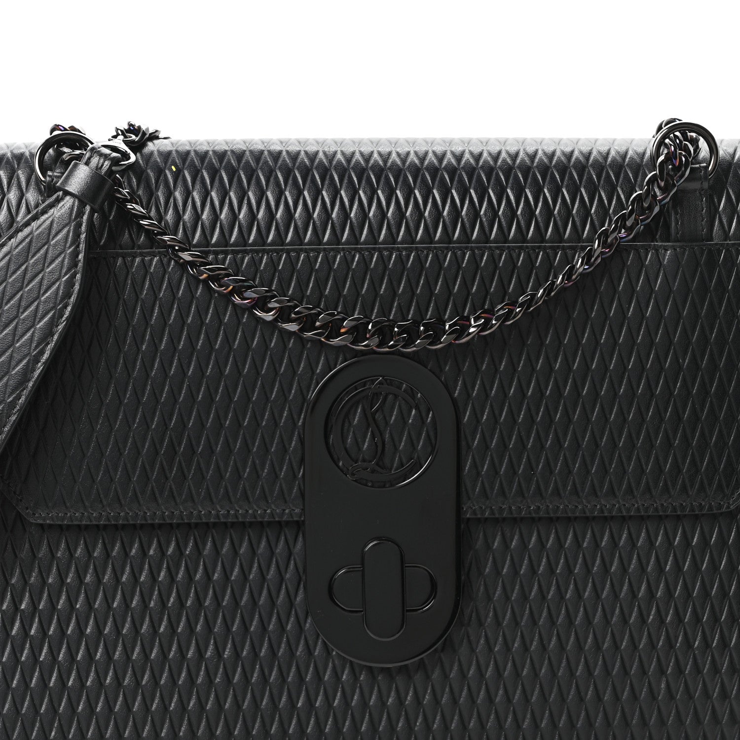 Christian Louboutin Calfskin Diamond Embossed Extra Large Elisa Shoulder Bag Black 8 of 10