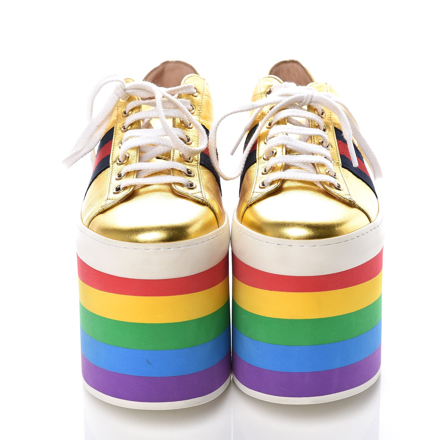 Gucci Metallic Nappa Peggy Platform Sneakers 38 Oro Vecchio 2 of 13