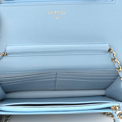 Chanel Caviar Quilted Crystal CC Wallet On Chain WOC Light Blue 5 of 13