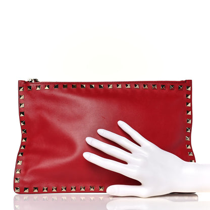 Valentino Garavani Vitello Large Rockstud Zip Pouch Red 2 of 9