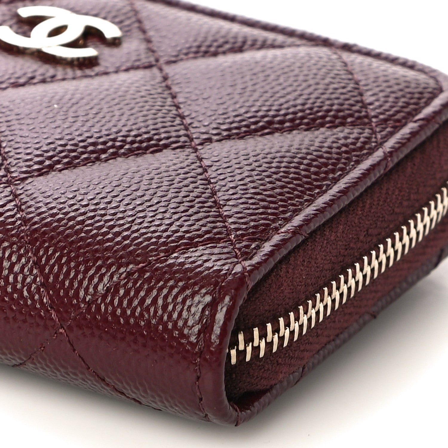 Chanel Caviar Quilted Zip Coin Purse Burgundy 10 of 11