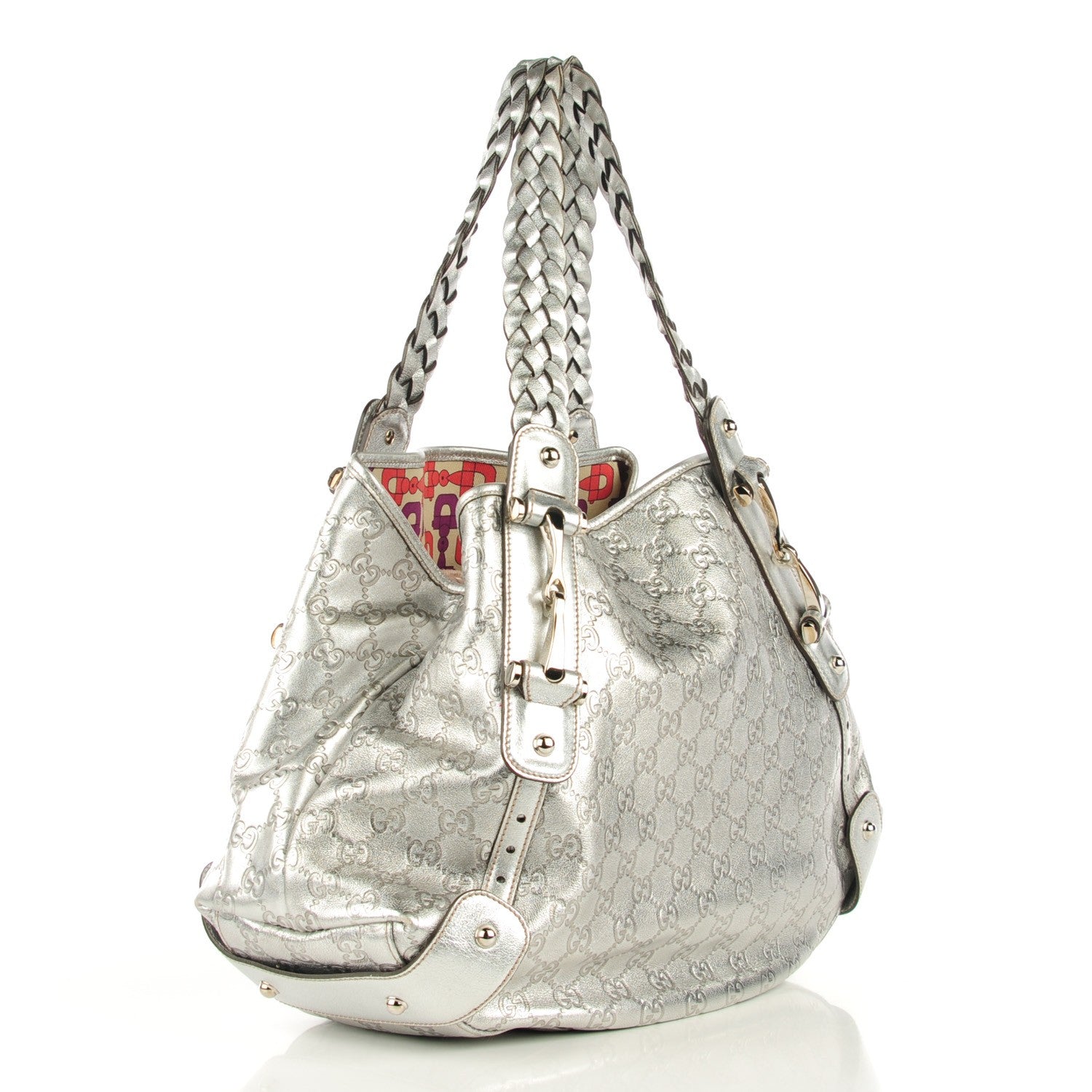 Gucci Metallic Guccissima Medium Pelham Shoulder Bag Silver 3 of 7