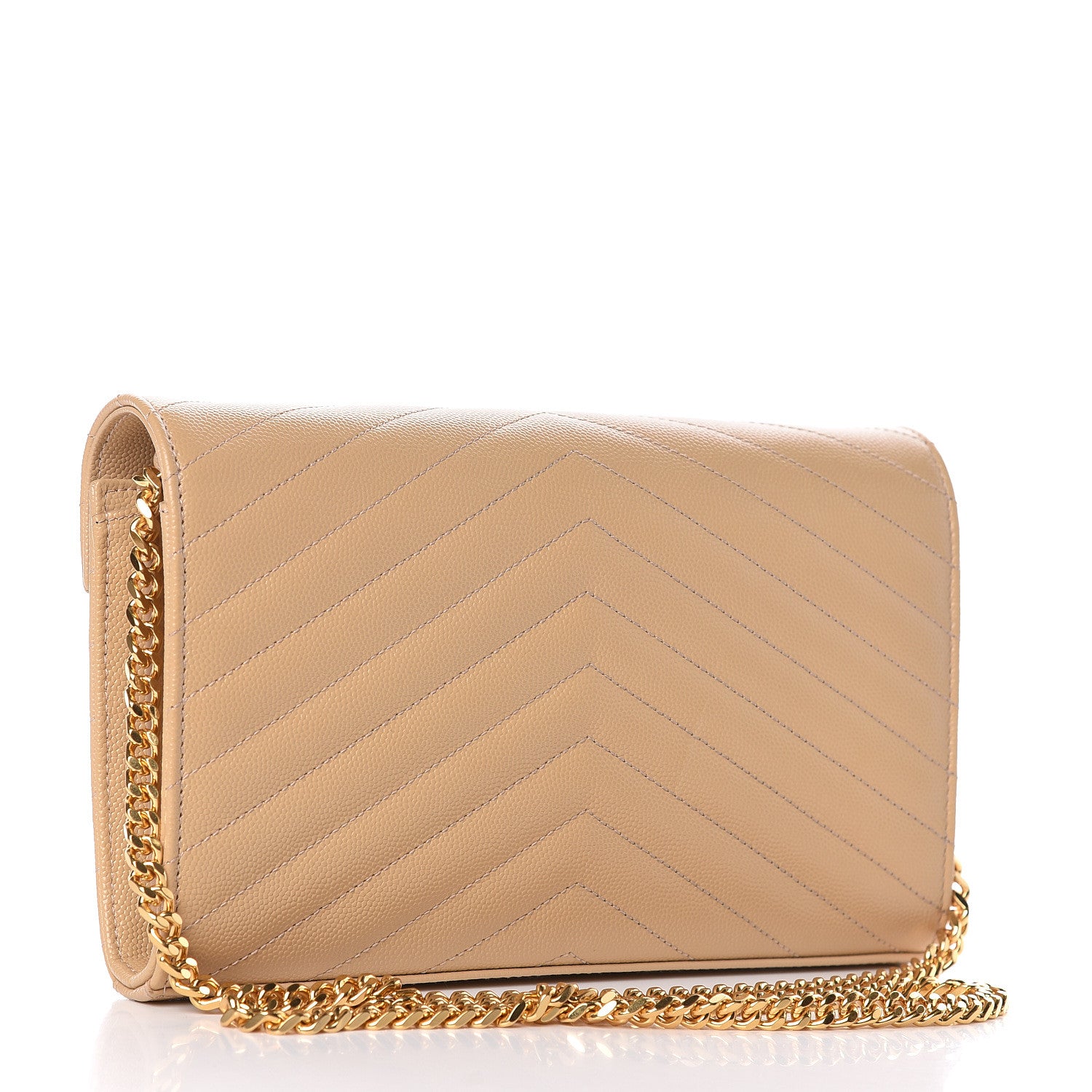 Saint Laurent Grain De Poudre Matelasse Chevron Monogram Chain Wallet Nude Powder 3 of 11