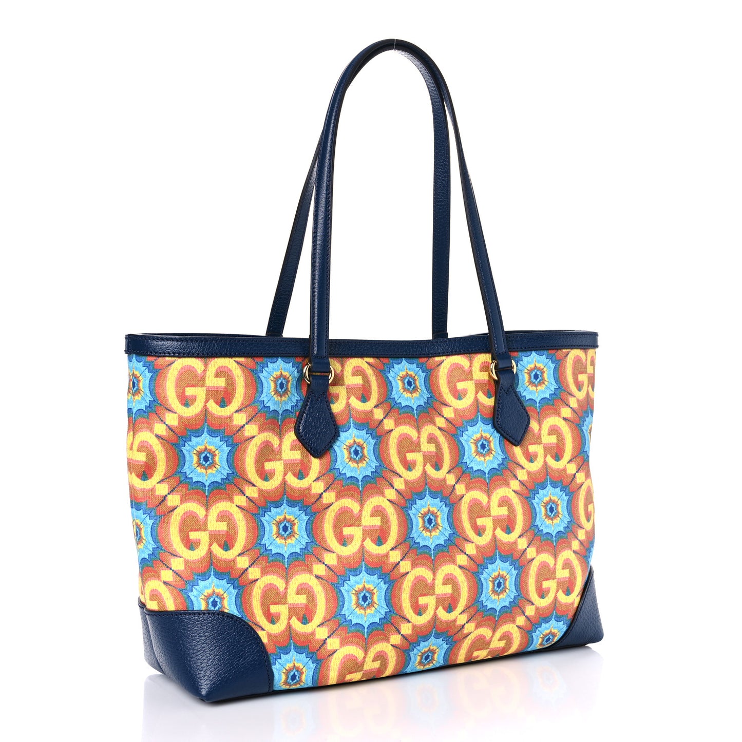GG Supreme Kaleidoscope Calfskin Script Logo Gucci 100 Tote Bag Blue Orange Multicolor Blue Agata