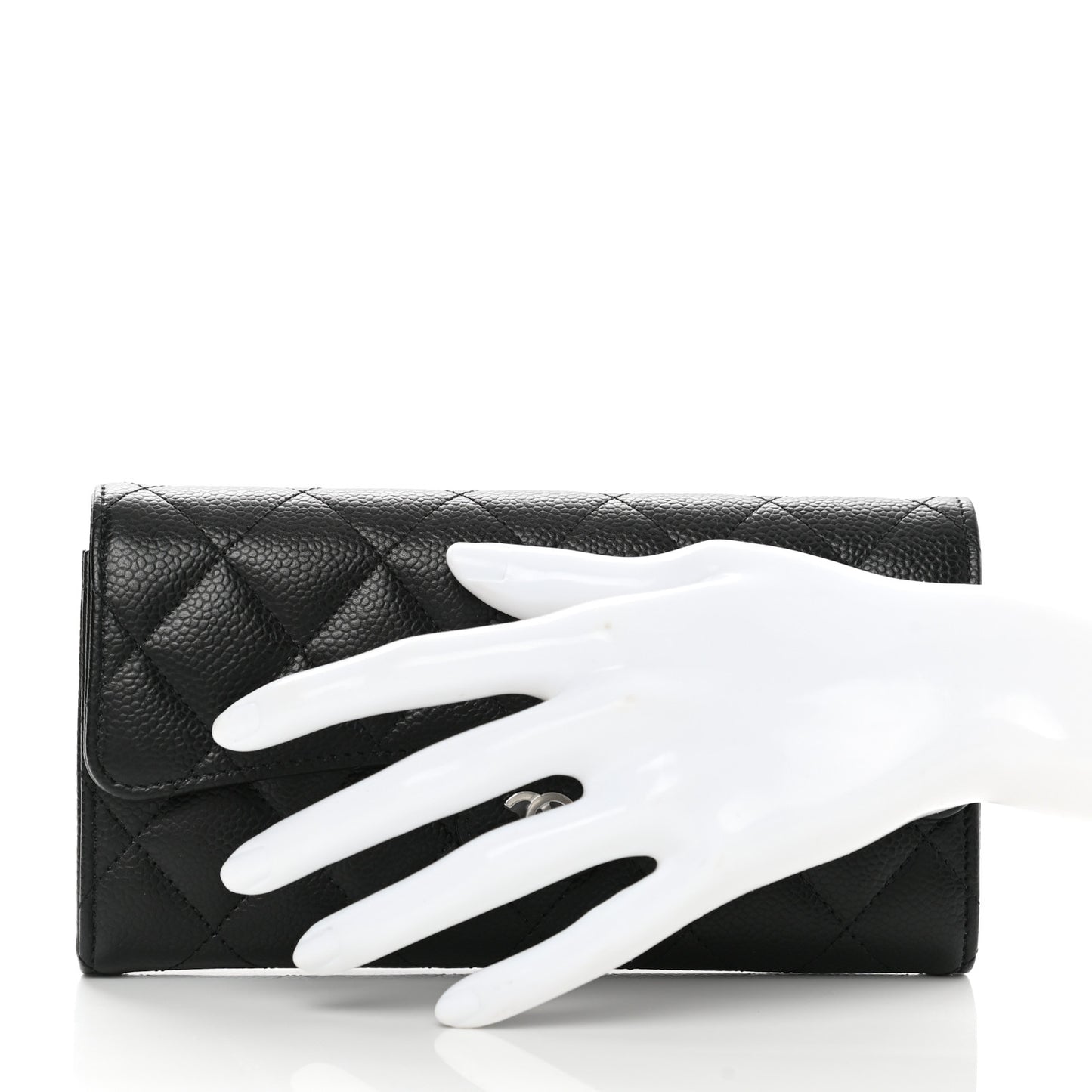 Caviar Quilted Large Gusset Flap Wallet Black