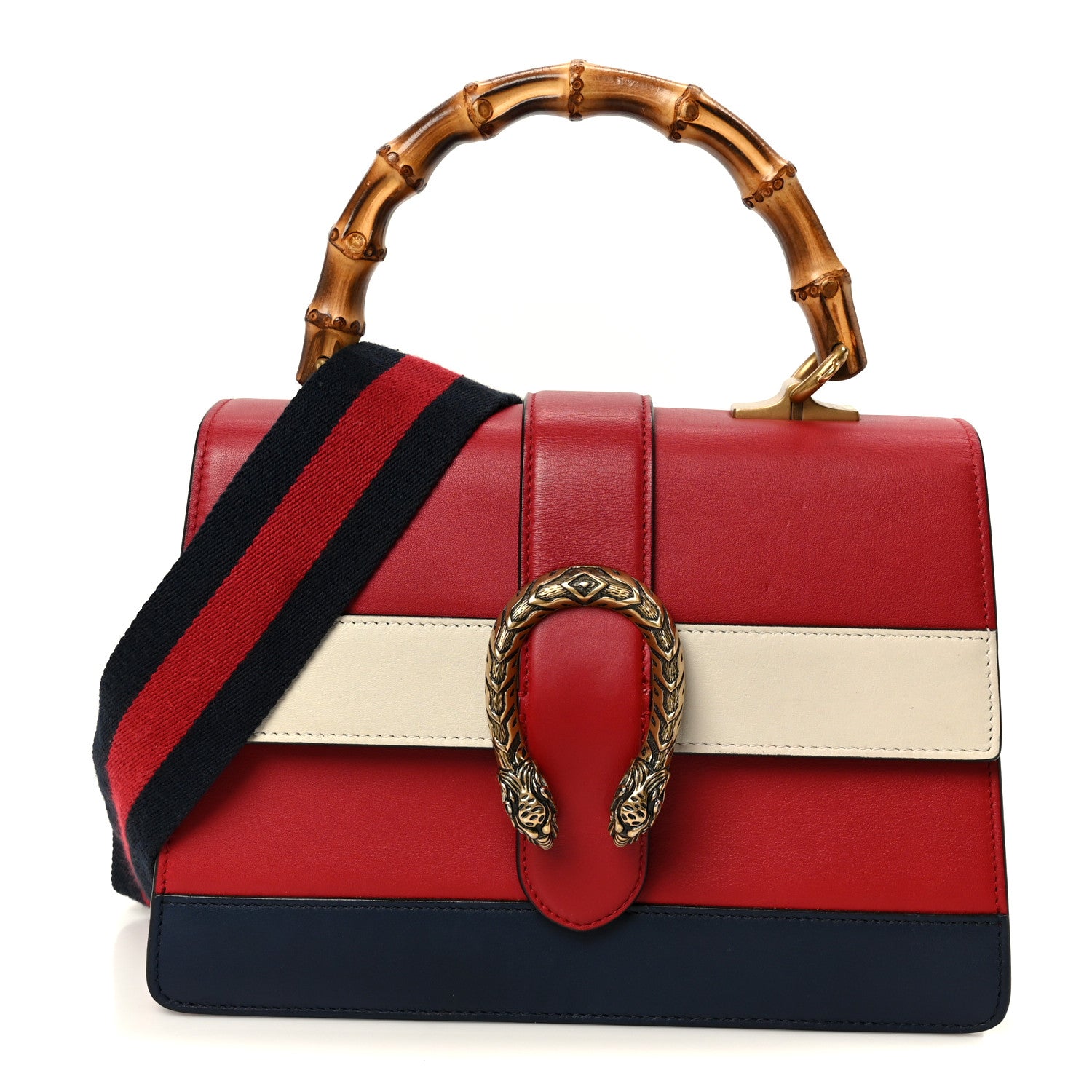 Gucci Calfskin Bamboo Web Medium Dionysus Top Handle Bag Red White Blue 1 of 11