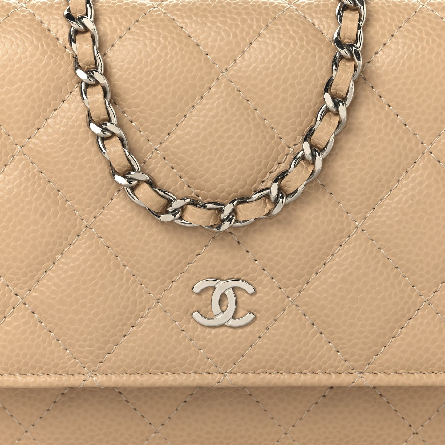 Caviar Quilted Wallet On Chain WOC Beige