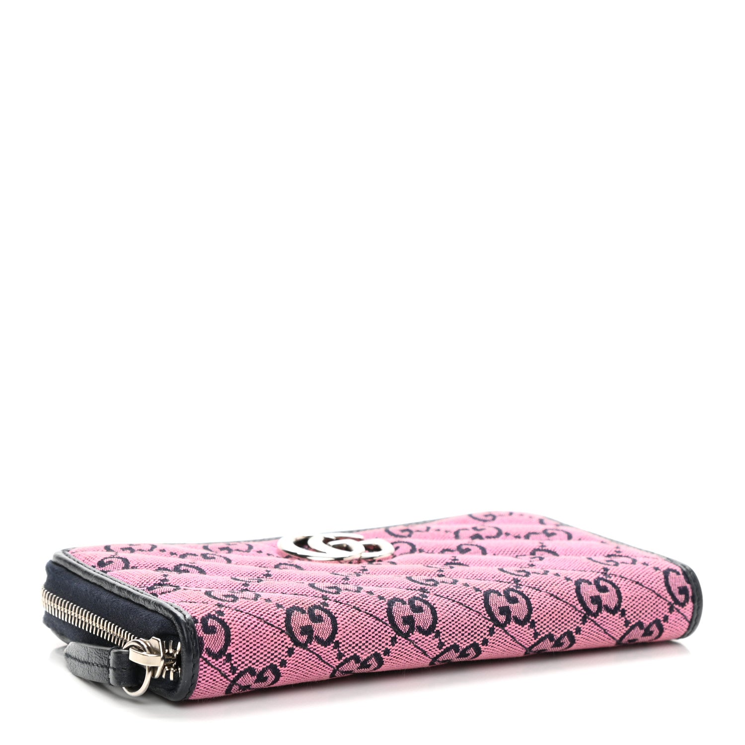 Gucci Monogram Multicolor Matelasse Diagonal GG Marmont Zip Around Wallet Pink Blue 4 of 7