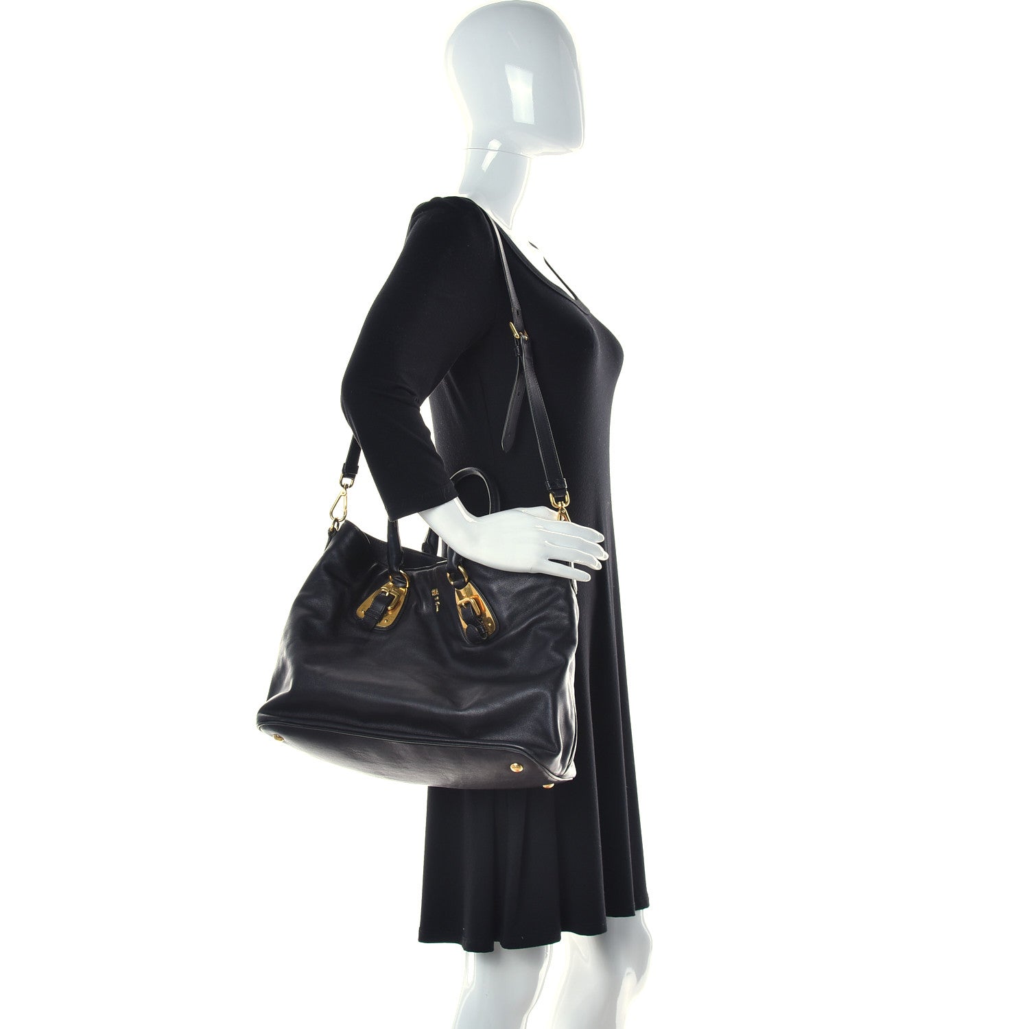 Prada Soft Calf Shopping Tote Black 3 of 15