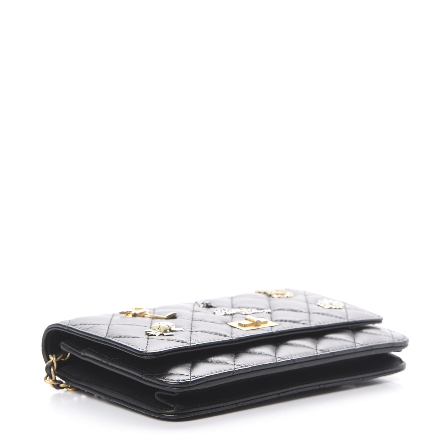 Aged Calfskin Quilted Lucky Charms 2.55 Reissue Wallet On Chain WOC Black