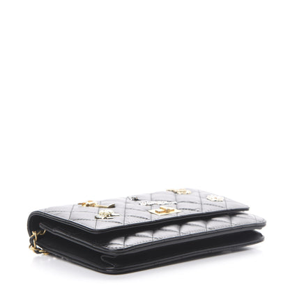 Chanel Aged Calfskin Quilted Lucky Charms 2.55 Reissue Wallet On Chain WOC Black 3 of 13