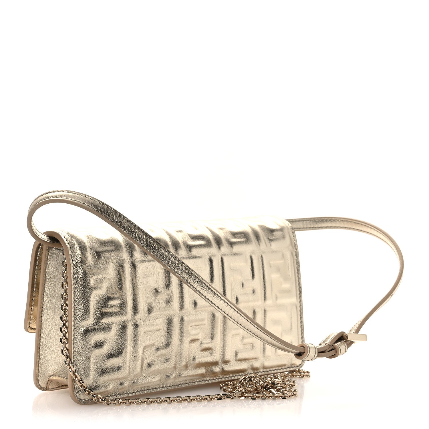 Fendi Metallic Nappa Matisse FF Embossed Wallet On Chain Platino 3 of 13