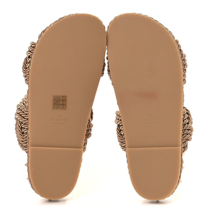 Valentino Garavani Calfskin Silk Woven Rockstud Torchon 5mm Sandals 36 Poudre 6 of 10