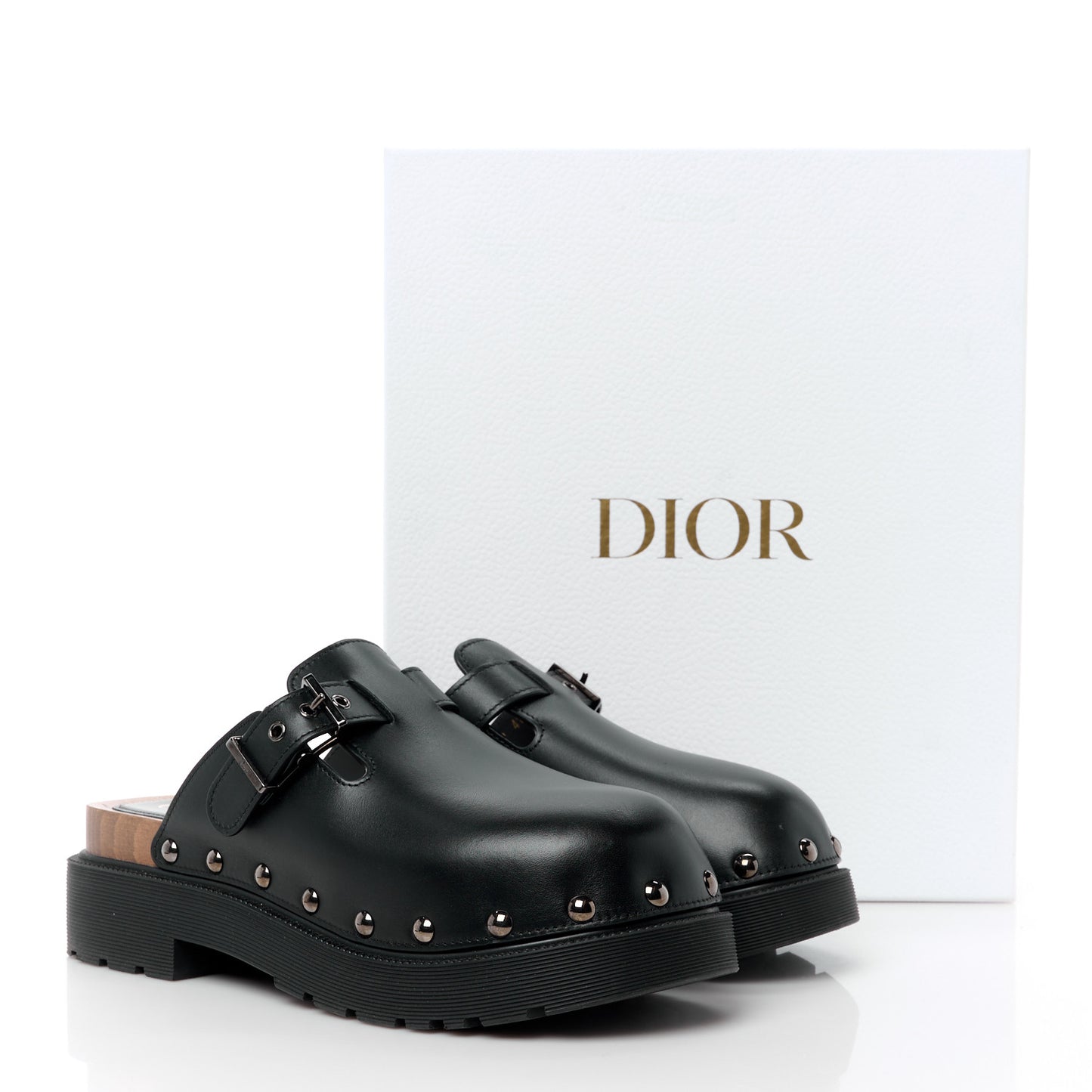 Calfskin Diorquake Buckled Lug Sole 15mm Clogs 41 Black