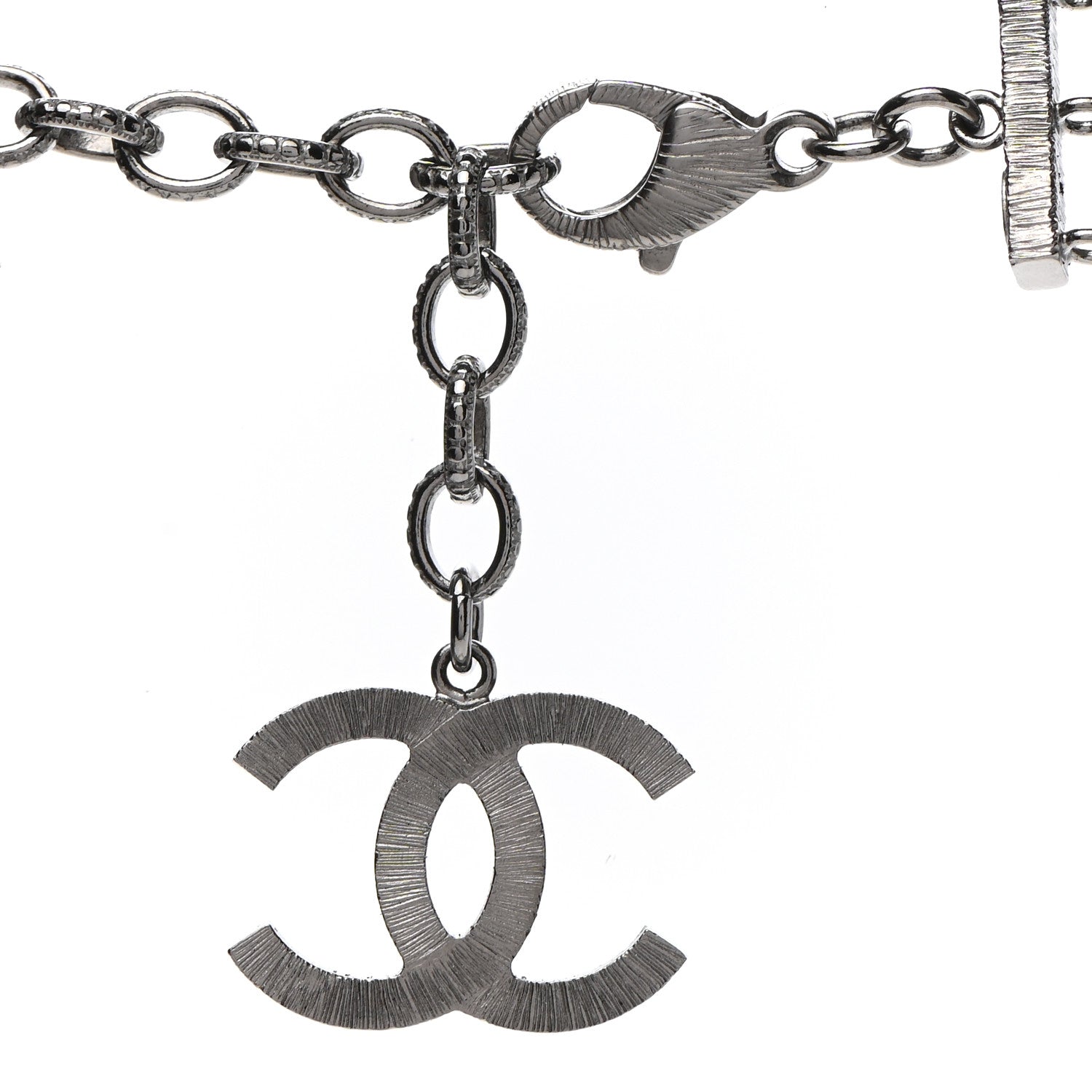 Chanel Graduated Pearl CC Multi 3 Strand Necklace Ruthenium Grey Black 5 of 7