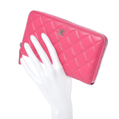 Chanel Lambskin Quilted Large Gusset Zip Around Wallet Pink 2 of 10
