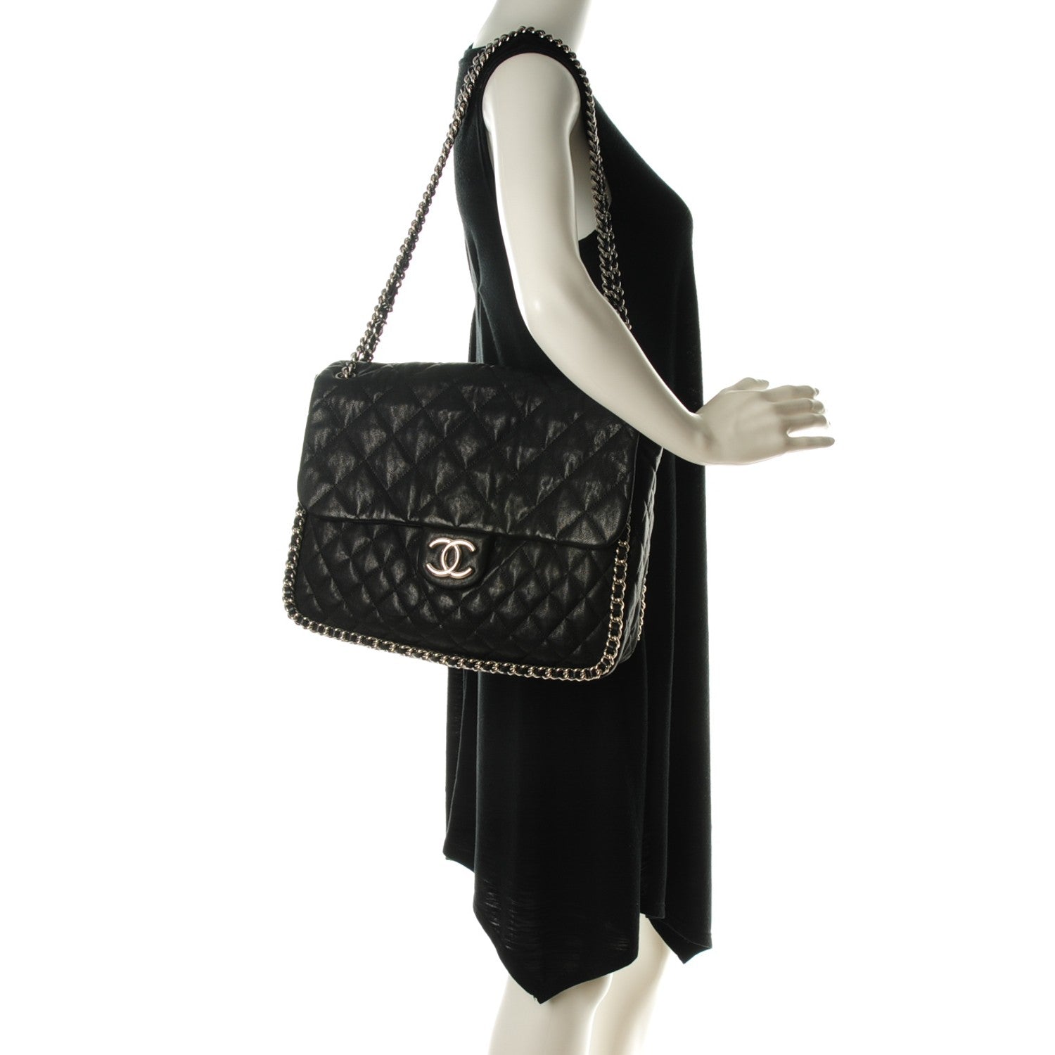 Chanel Washed Lambskin Quilted Maxi Chain Around Flap Black 2 of 7