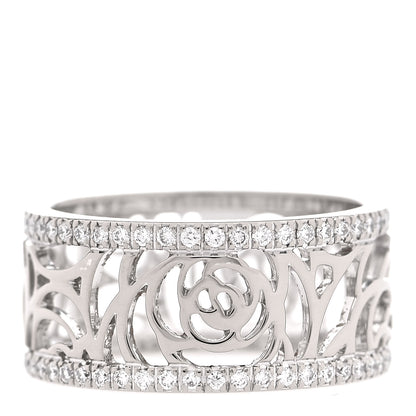 Chanel 18K White Gold Diamond Camellia Ajoure Band Ring 51 5.75 1 of 4