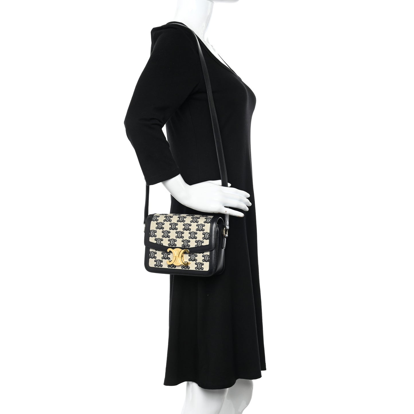 Canvas Calfskin Triomphe Embroidered Teen Triomphe Bag Black