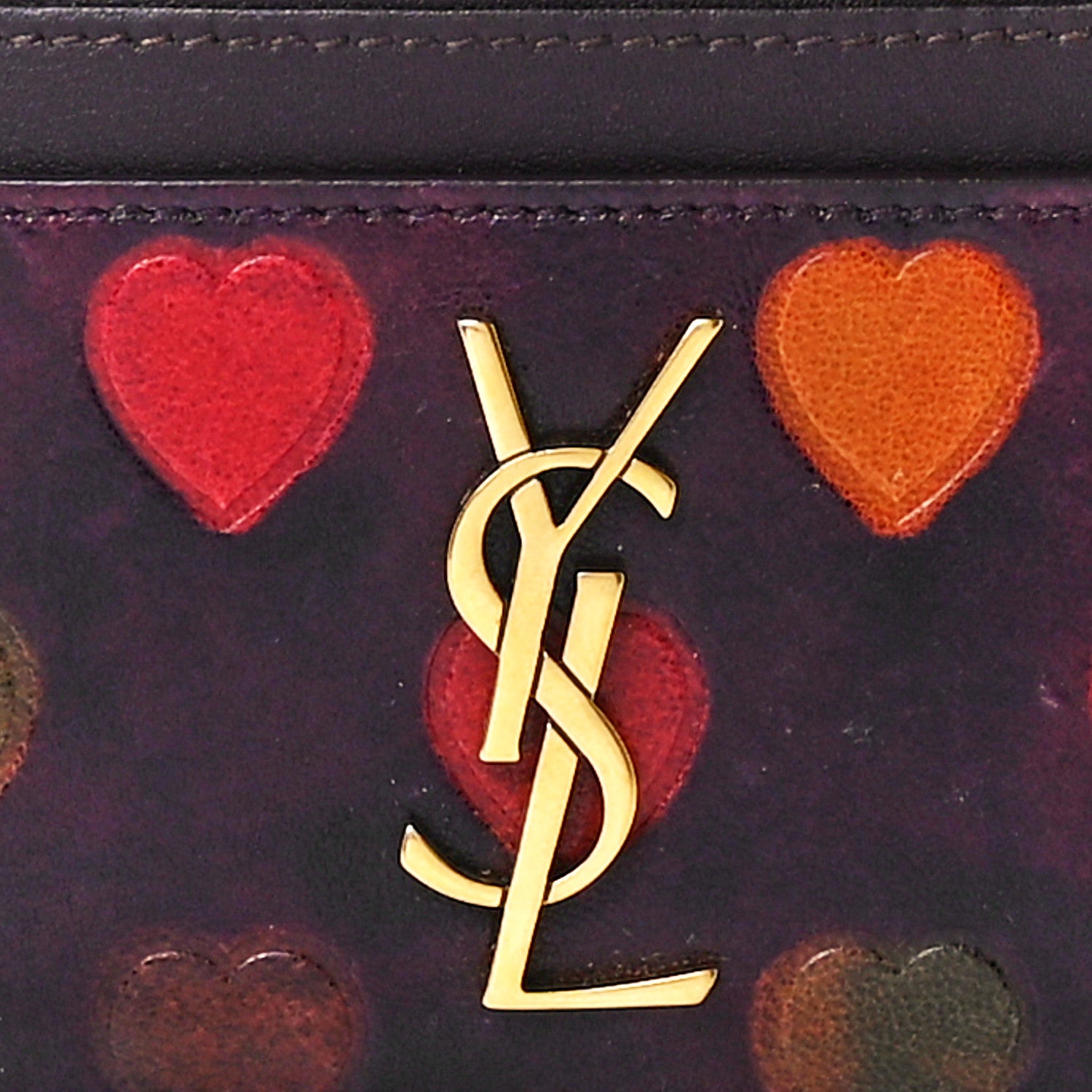 Saint Laurent Lambskin Heart Embossed Monogram Card Case Vintage