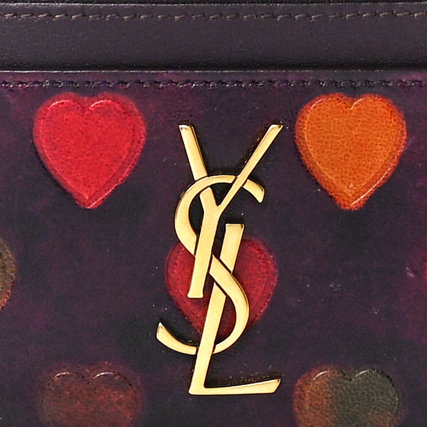Lambskin Heart Embossed Monogram Card Case Vintage Cognac