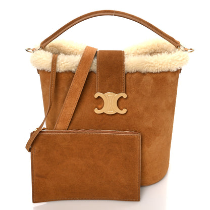 Celine Suede Shearling Triomphe Medium Louise Bag Tabaco Cream 3 of 13