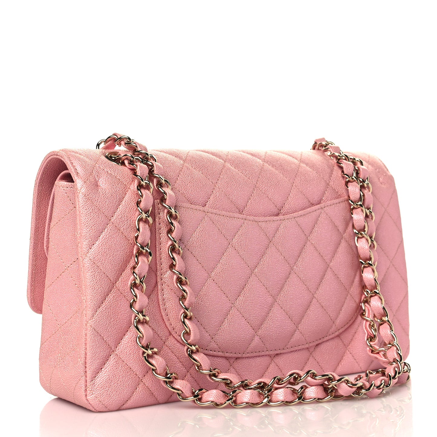 Iridescent Caviar Quilted Medium Double Flap Rose Pink