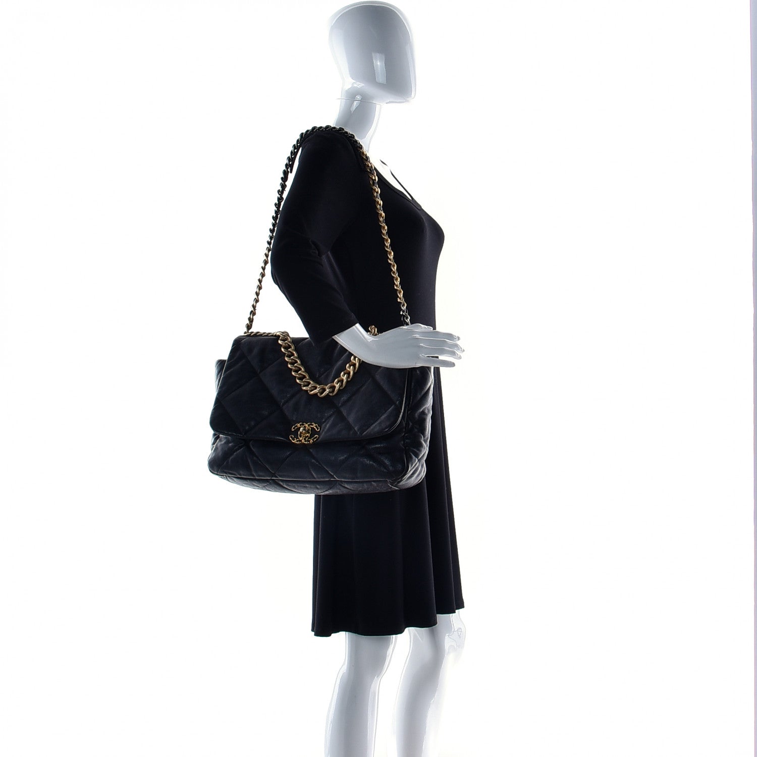 Chanel Shiny Goatskin Quilted Maxi Chanel 19 Flap Black 3 of 14