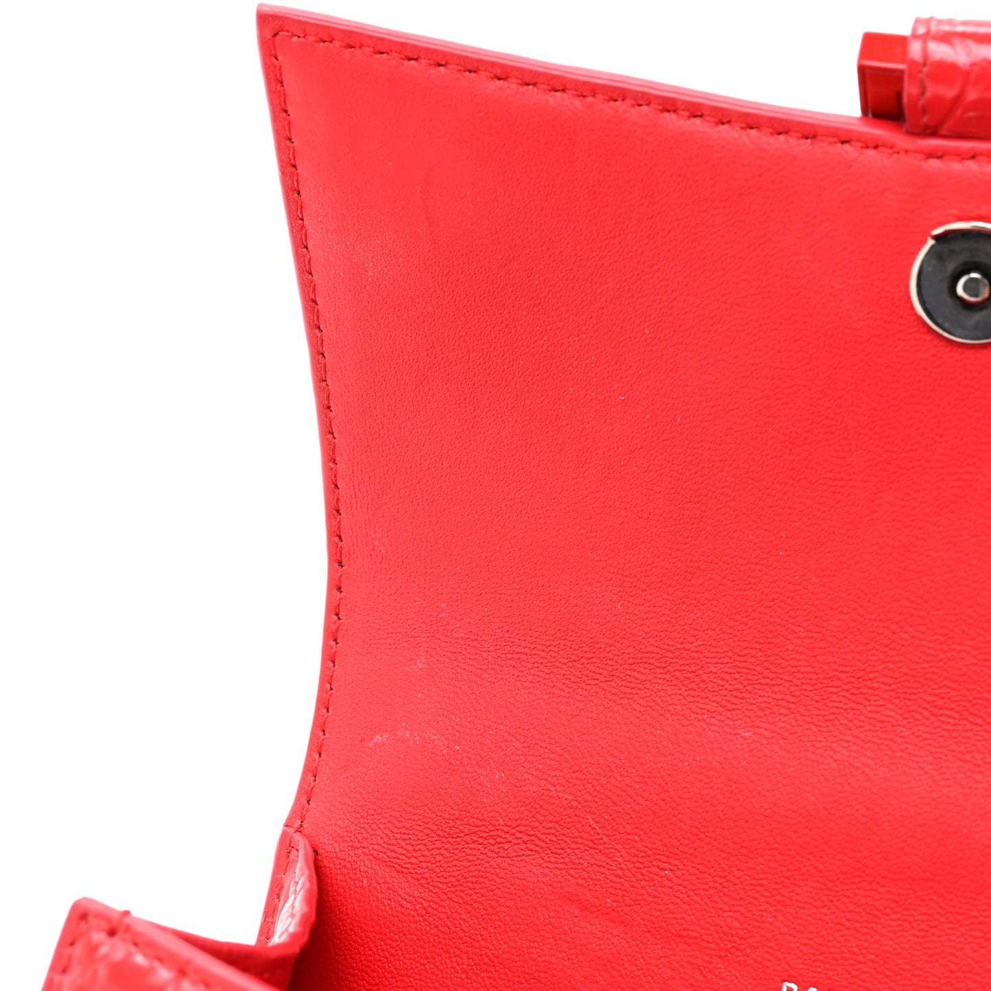 Shiny Calfskin Tonal B Crocodile Embossed Hourglass Top Handle Bag XS Bright Red