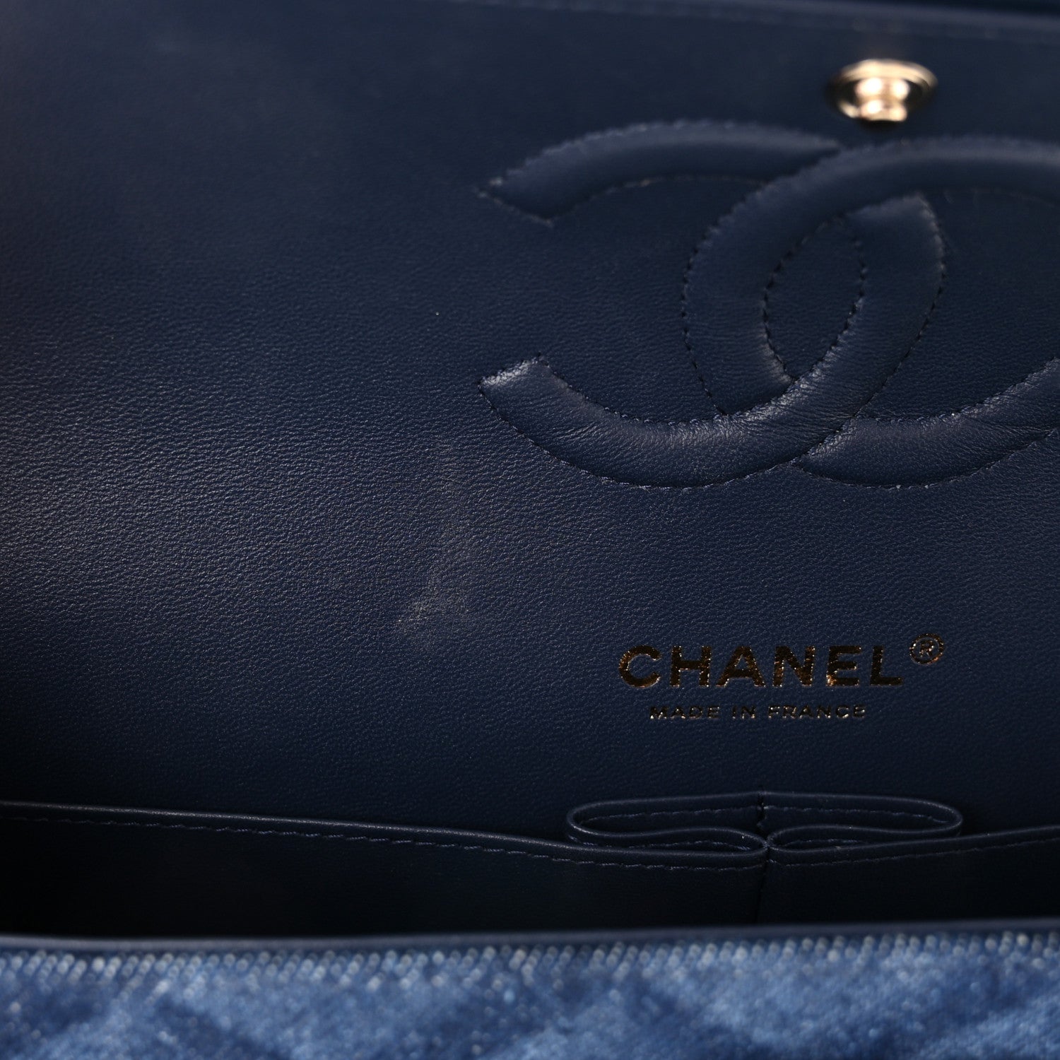 Chanel Printed Denim Quilted Medium Double Flap Dark Blue 12 of 13
