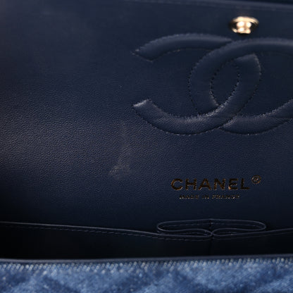Chanel Printed Denim Quilted Medium Double Flap Dark Blue 12 of 13