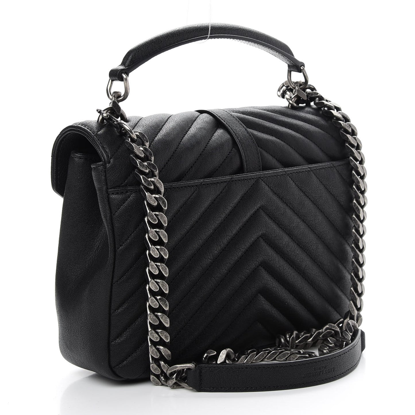 Sheepskin Matelasse Chevron Monogram Medium College Bag Black