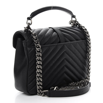 Saint Laurent Sheepskin Matelasse Chevron Monogram Medium College Bag Black 3 of 8