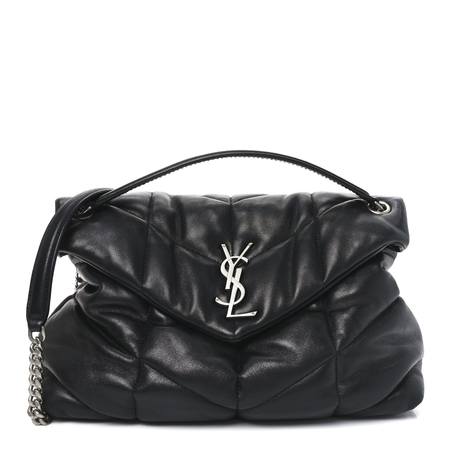 Lambskin Quilted Medium Loulou Puffer Monogram Chain Satchel Black